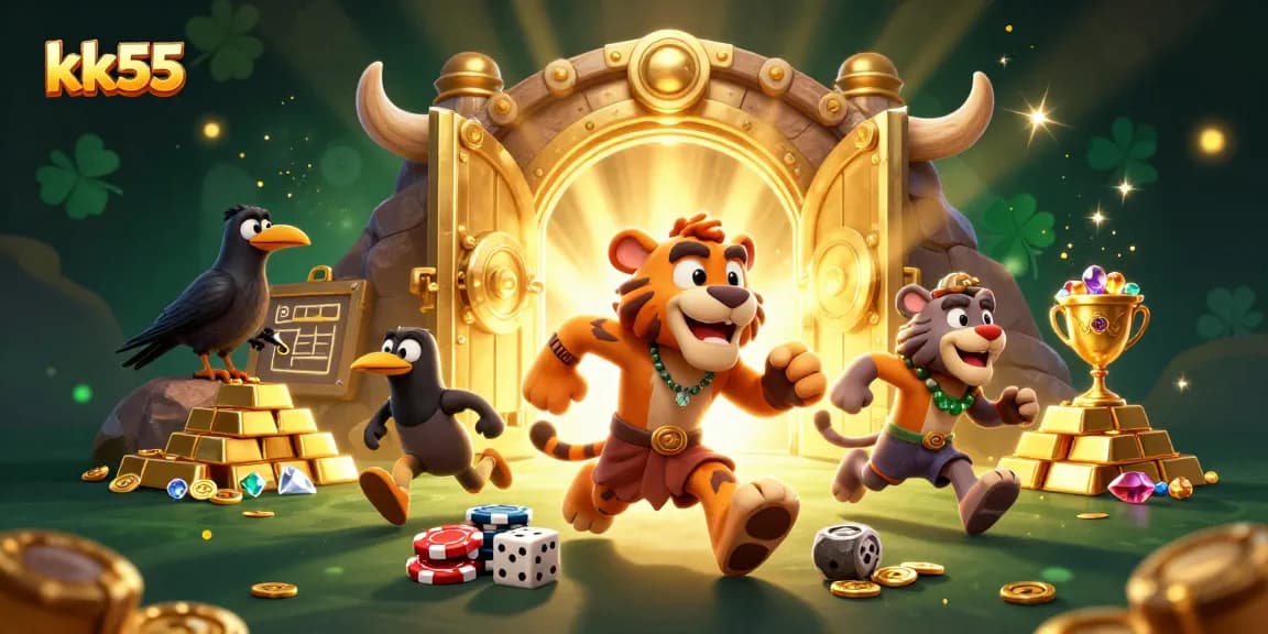 Spin the luck at kk55 with 3D casino cavemen and treasures in an enchanting prehistoric scene.