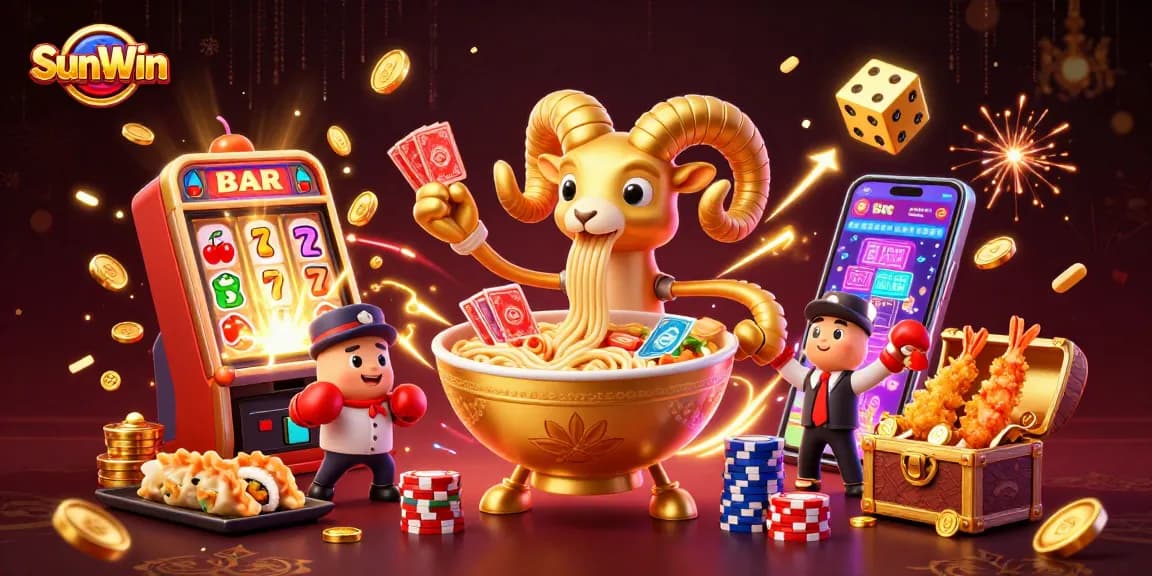 Experience the thrill of winning at SunWin with animated characters celebrating in a vibrant casino scene.