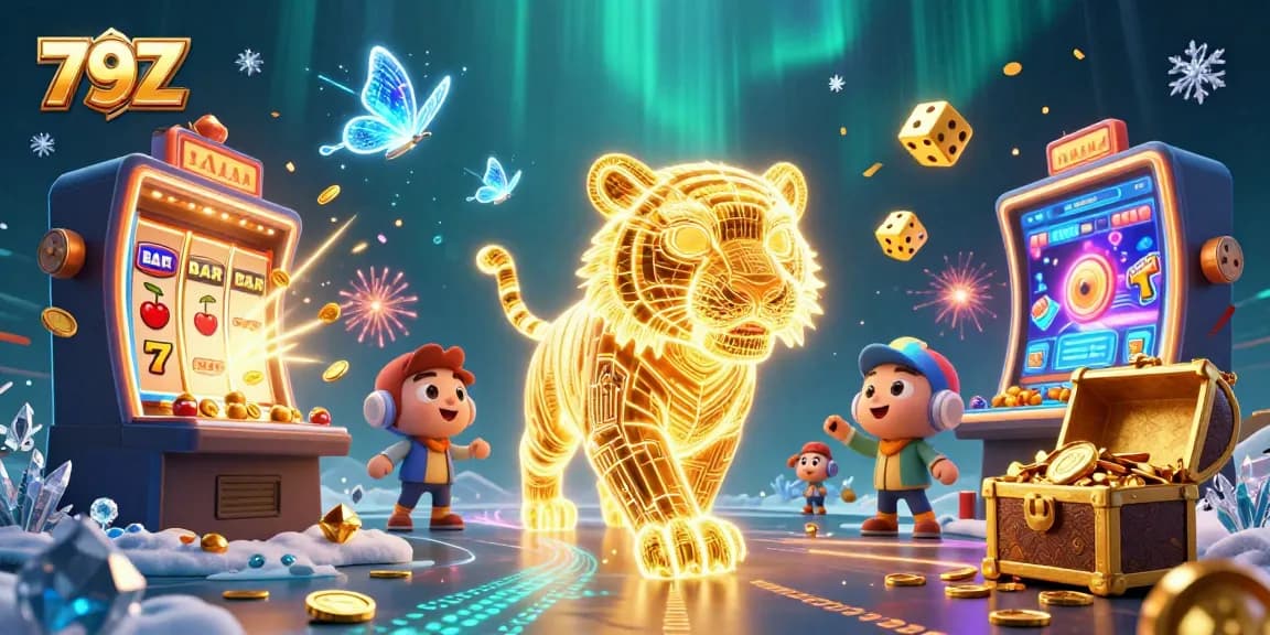 79Z showcases a stunning tiger in a vibrant casino landscape, bursting with excitement and golden treasures.
