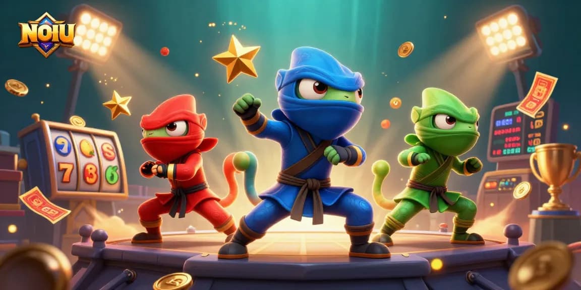 NOHU captures thrilling gambling action with ninja chameleons in vibrant casino scenes.