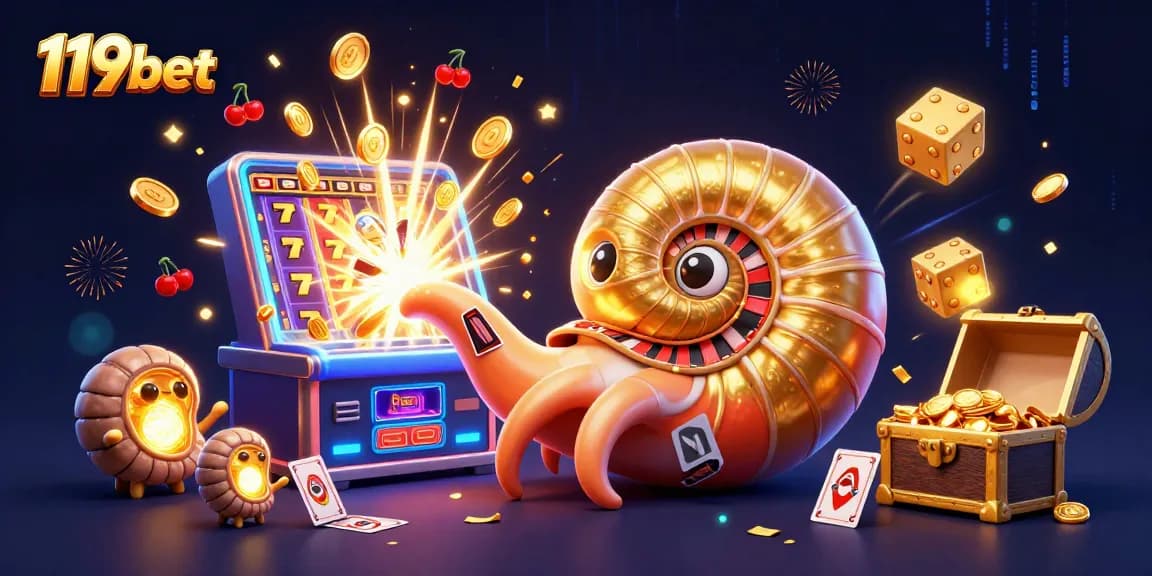 Spin the roulette and win at 119bet, featuring a vibrant cartoon nautilus and dynamic casino elements.