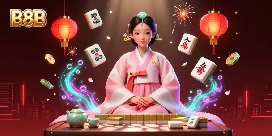Play exciting mahjong games with B8B amidst vibrant 3D gambling elements.