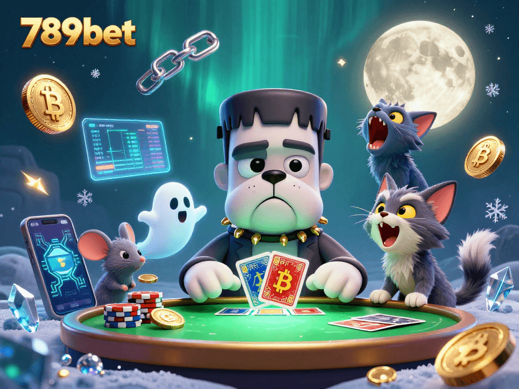Experience high-stakes excitement with 789bet as a bulldog monster deals cards at a spooky table.