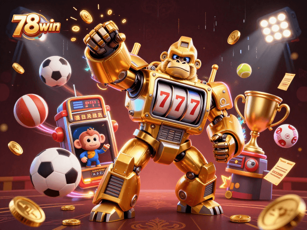 Experience thrilling gameplay with 78win’s golden gorilla mech dominating the casino scene.