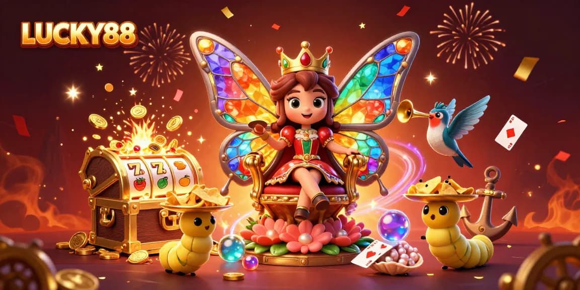 Experience the thrilling LUCKY88 slot adventure with vibrant casino elements and a magical atmosphere.