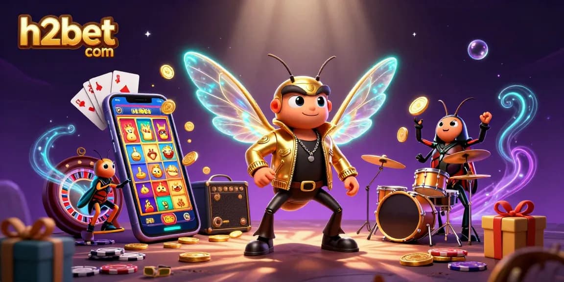 Aposte com h2bet enquanto os personagens animados celebram com jogos e prêmios.