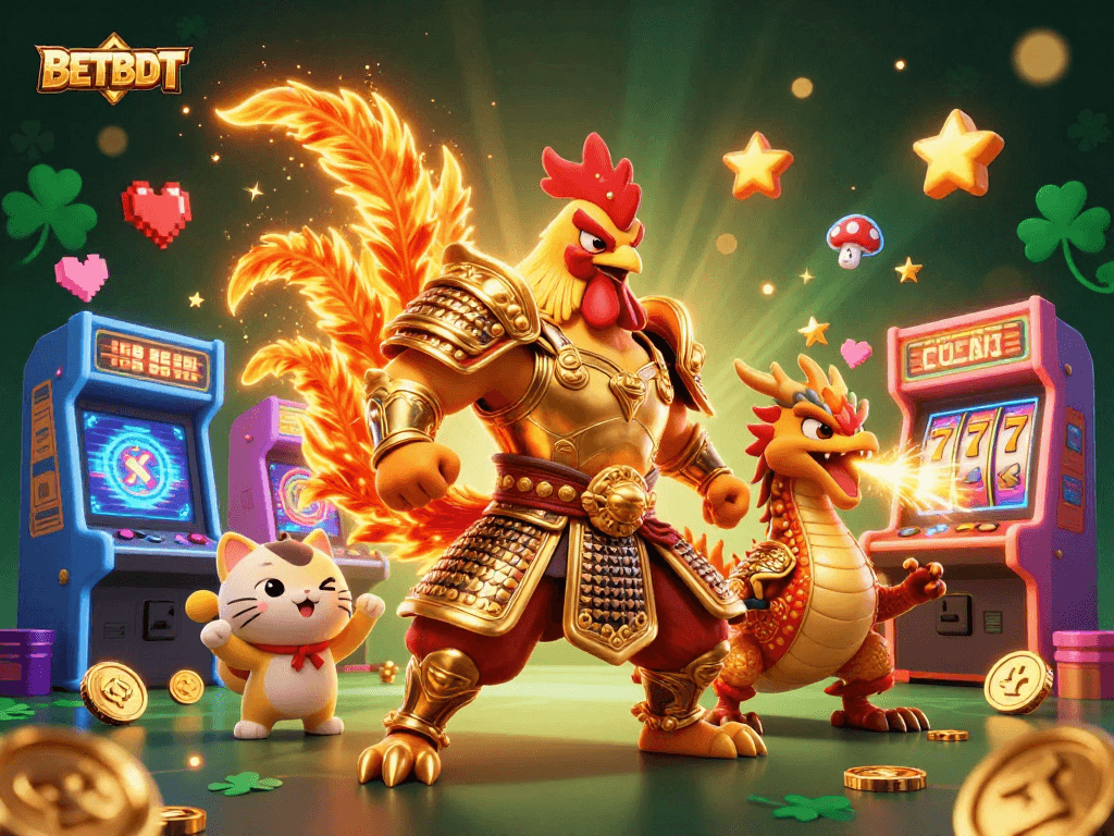 Engage with BETBDT's dynamic casino experience featuring vibrant characters and gaming elements.