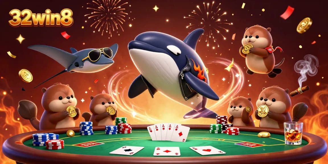 Enjoy the thrill of winning with 32win8, featuring cartoon sea creatures in a vibrant casino scene.