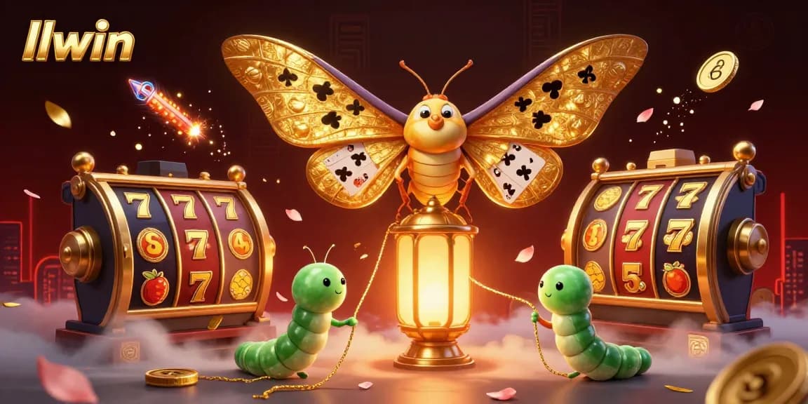 Engage with llwin's exciting 3D illustration showcasing golden slot reels and vibrant casino elements.