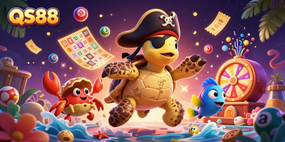 Experience the excitement of QS88 with a vibrant 3D digital illustration showcasing a mystical treasure scene filled with dynamic gambling elements.
