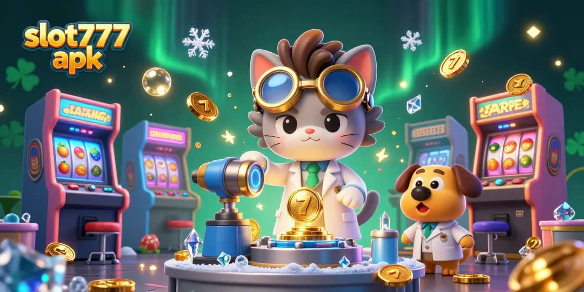 Spin the reels and win big with slot777 apk in this vibrant casino-themed scene filled with exciting game elements.