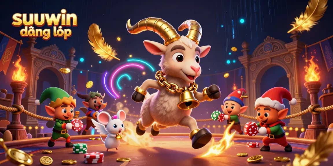 Experience the thrill of suuwin đăng nhập in a dynamic casino scene with festive characters and rich details.