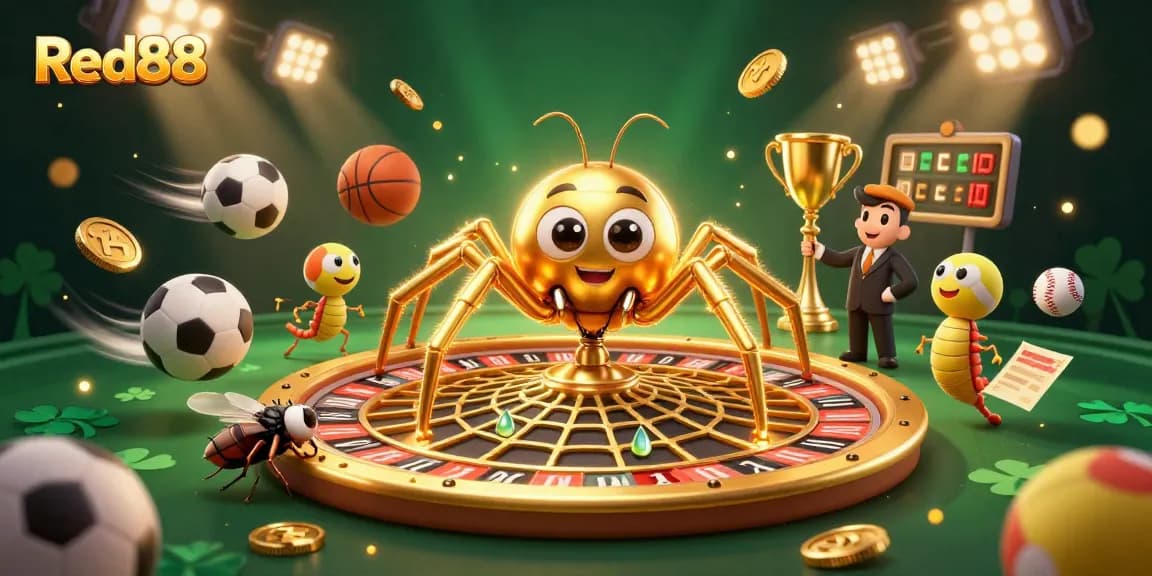 Experience the vibrant excitement of Red88 with its dynamic betting scene featuring a roulette wheel and animated characters.