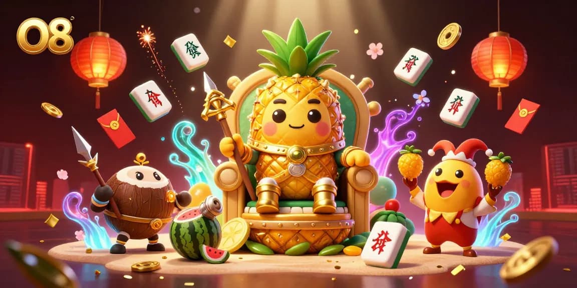 Spin the reels at O8's exciting online casino with vibrant characters and dynamic game elements.