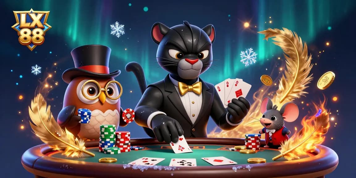 Engage with LX 88 at the poker table, featuring quirky characters amidst rich casino elements.