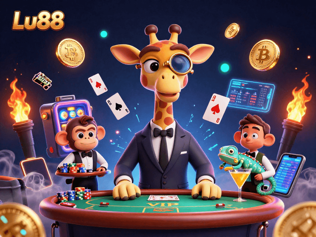 Experience thrilling poker action at Lu88 in a vibrant casino scene filled with character and excitement.