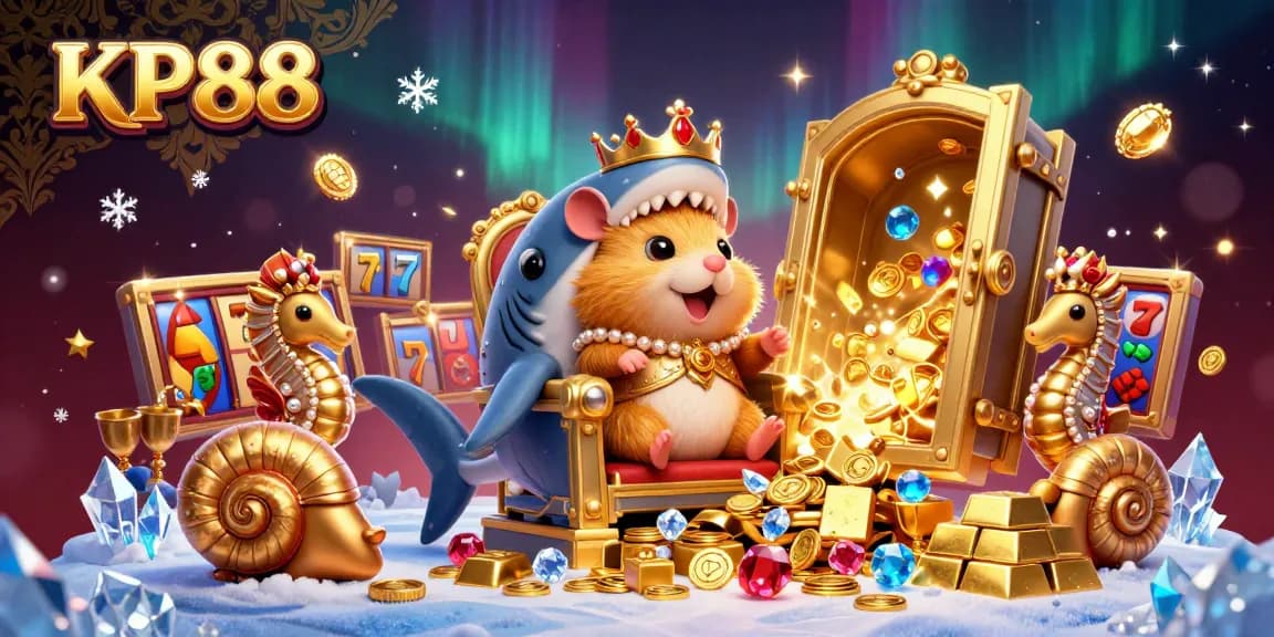 Engage in exciting slots and jackpots with golden treasures at KP88, featuring vibrant casino elements.