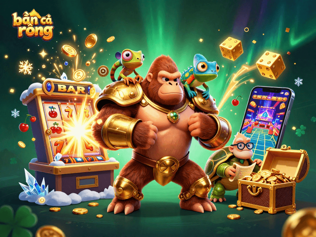 Spin the bắn cá rồng game with colorful visuals and exciting jackpot elements in this lively casino scene.