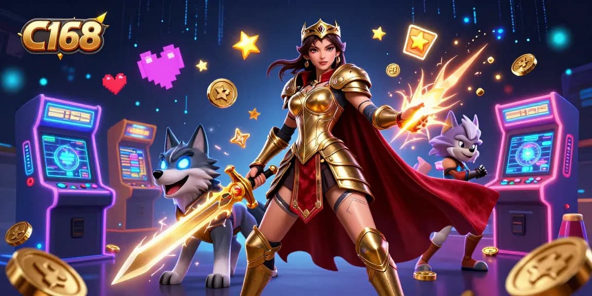 Experience the thrilling excitement of C168 casino games amidst vibrant arcade elements.