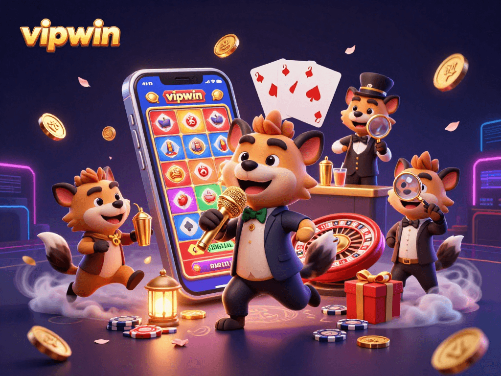 Experience lively gaming at vipwin with hyenas hosting a dynamic casino scene.