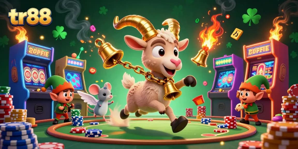 Experience thrilling wins at tr88 casino with a lively 3D illustration of Krampus and casino action.