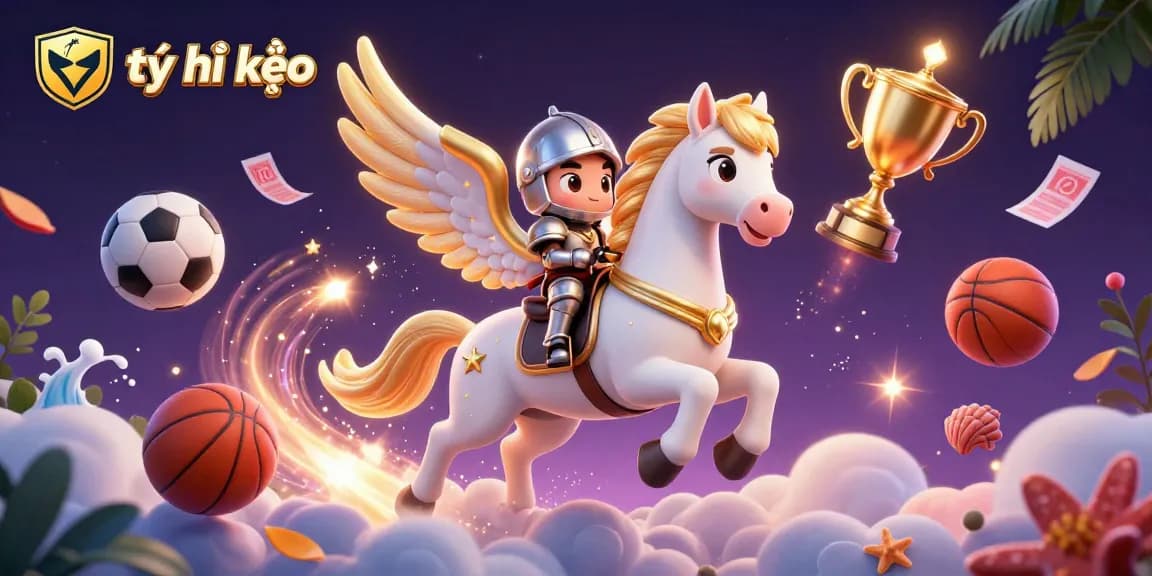 Experience exciting tỷ lệ kèo dynamics with a celestial knight and sports elements in a vibrant 3D scene.