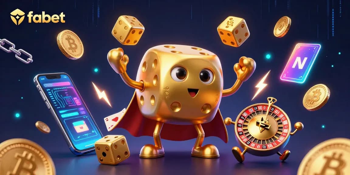 Bet on fabet with a vibrant casino scene featuring golden dice, coins, and dynamic game elements.