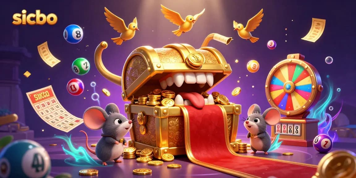Experience sicbo excitement with vibrant lottery elements and treasure in this dynamic illustration.