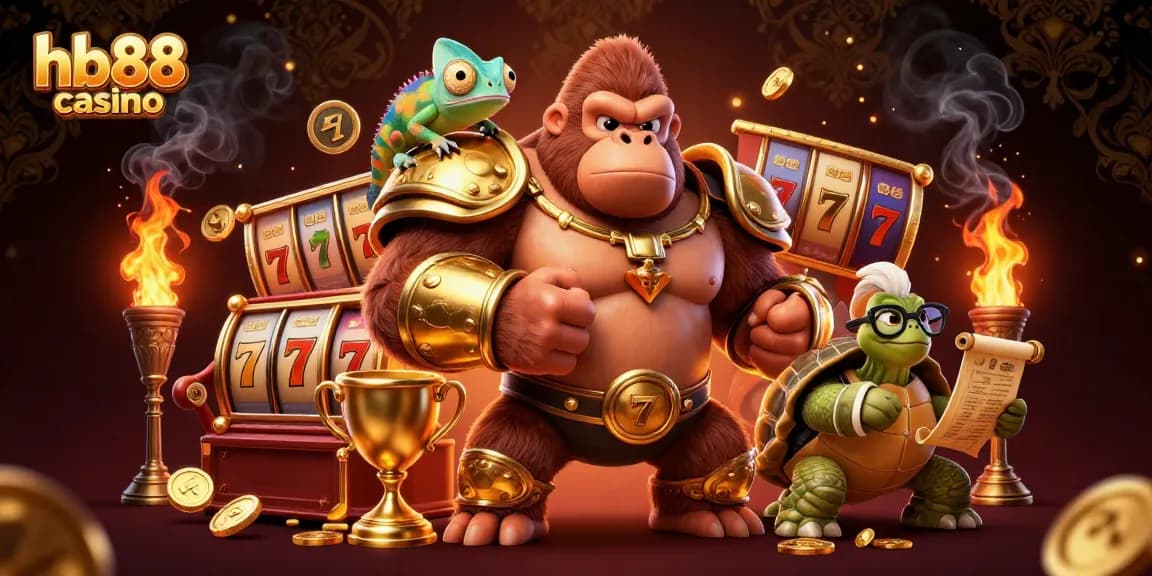 Experience hb88 casino's adventure with a gorilla king and gambling elements in dynamic 3D