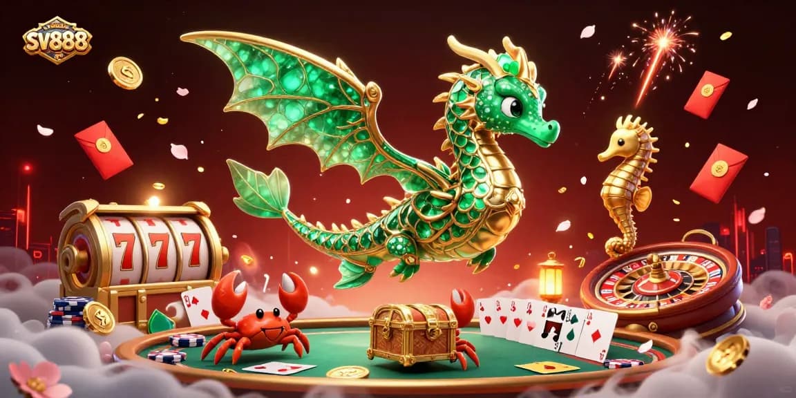 Experience the excitement of sv888 with captivating poker elements and festive decorations.