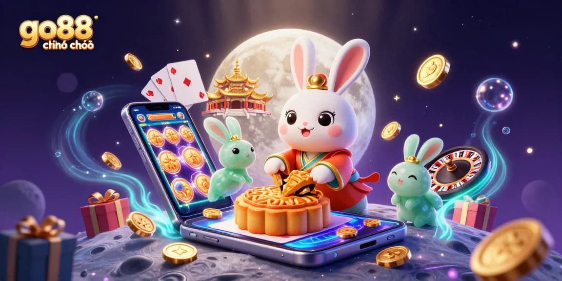 Experience exciting gaming opportunities with go88 chính chủ as the moon rabbit pounds mooncakes revealing poker chips.