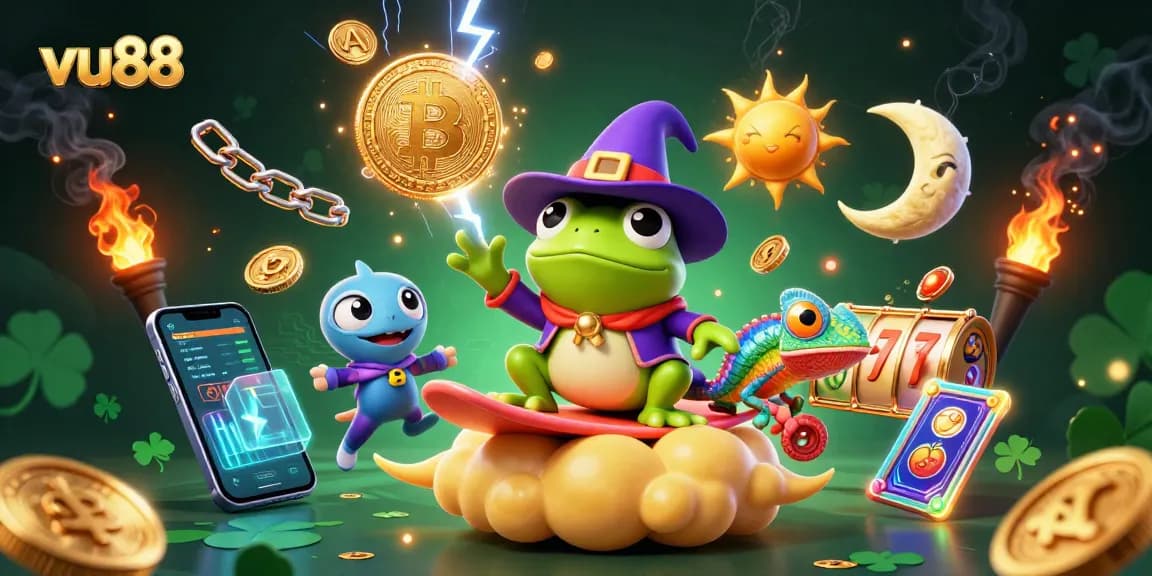 Spin to win at vu88 with vibrant 3D casino elements in an enchanting golden storm scene.