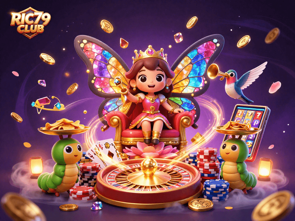 Experience excitement with RIC79 CLUB in this vibrant casino illustration.