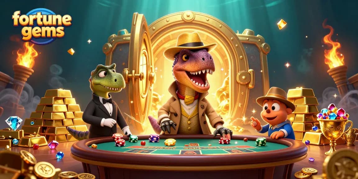 Experience fortune gems as a velociraptor card counter tries to sneak at a dynamic blackjack table scene.