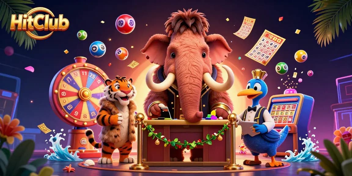 Experience the excitement of HitClub in a vibrant casino scene with unique characters and dynamic game elements.