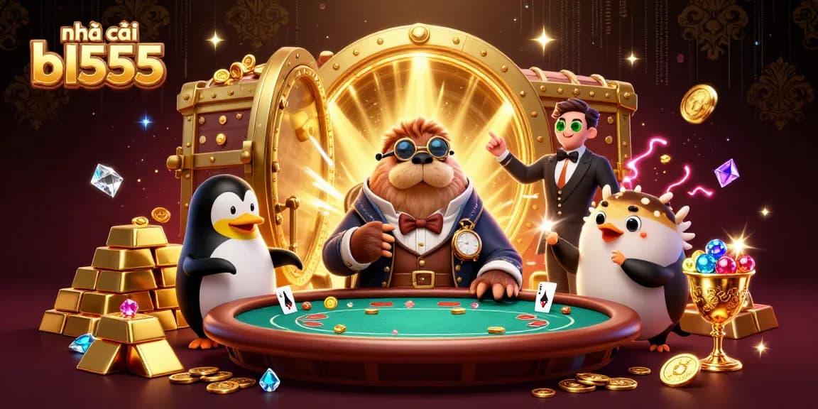 Play at nhà cái bl555 with a jolly walrus in an underwater poker game illustration.