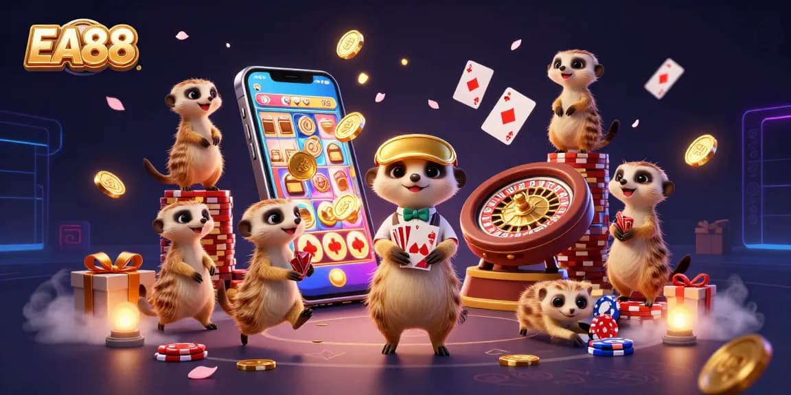 EA88 meerkats operating a vibrant casino with exciting slot games and energetic gameplay.