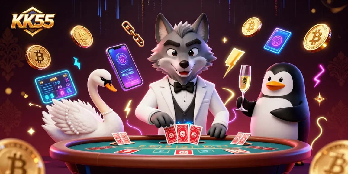 Experience the excitement at KK55 with casino characters in a vibrant game setting.