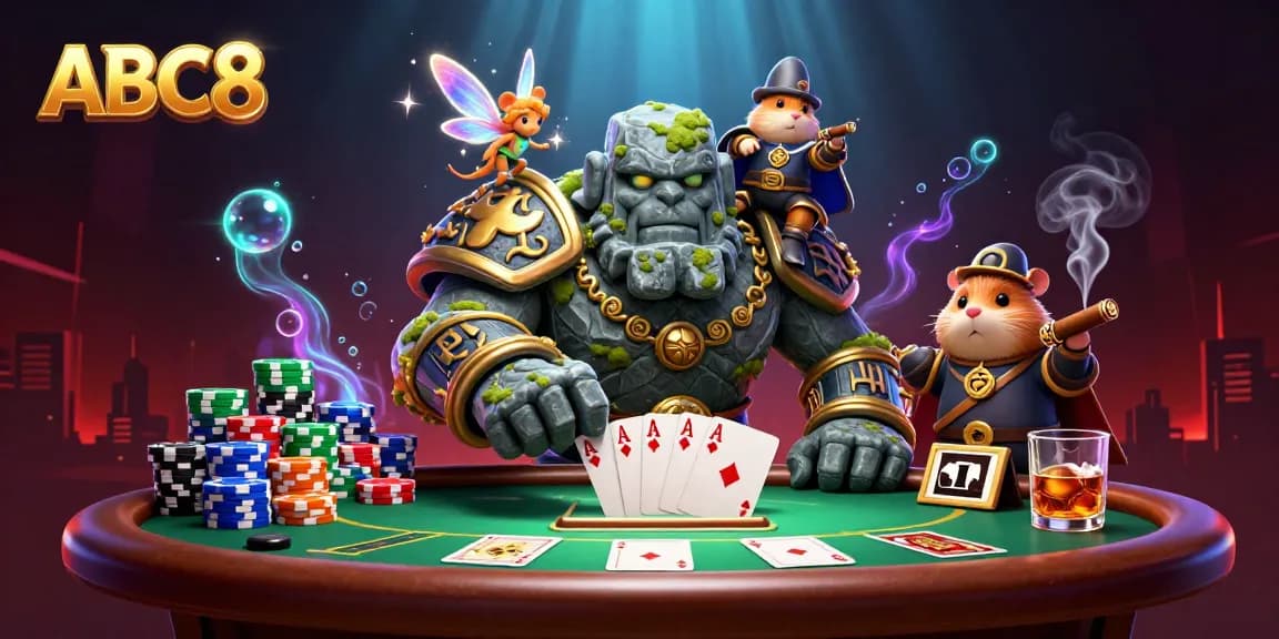 Experience brilliant moments at ABC8 with a dynamic 3D casino scene featuring magical characters and vibrant gambling elements.