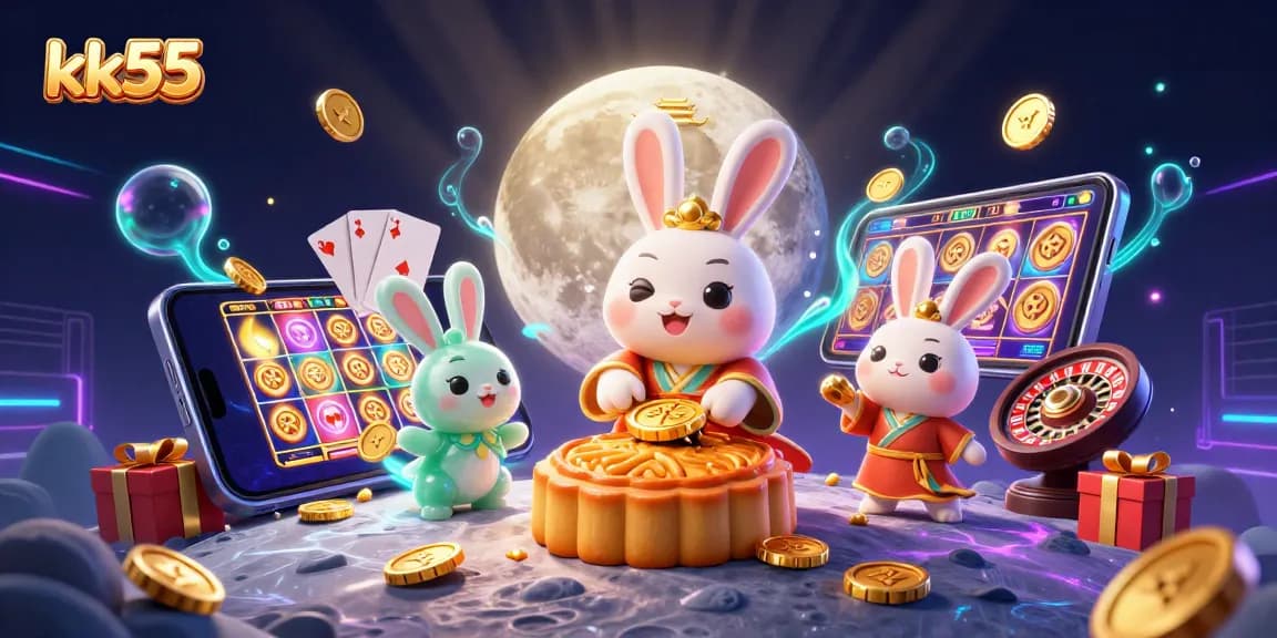 Engage with exciting gaming at kk55 while enjoying 3D casino elements and lunar-themed visuals.