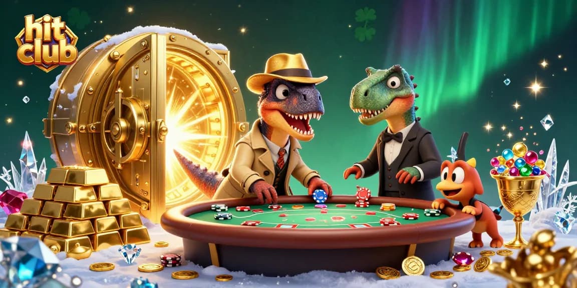 Card counter velociraptor at hit club blackjack table, pilfering chips amid treasure.