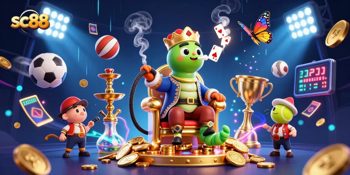 Experience thrilling gaming action with sc88's dynamic 3D scene featuring sports and casino elements.