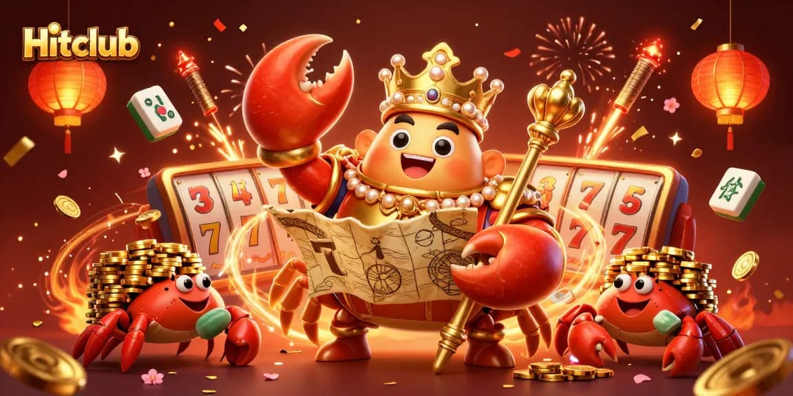 Hitclub showcases a massive golden crab emperor surrounded by casino elements, delivering the ultimate gaming experience.