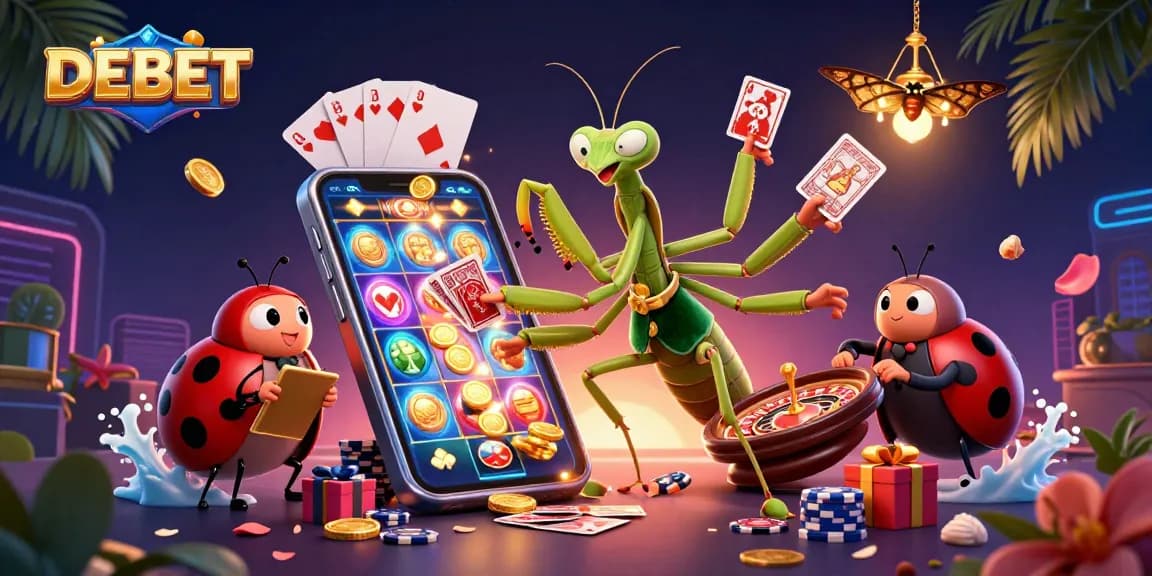 DEBET brings excitement with a giant praying mantis card sharp and engaging casino elements