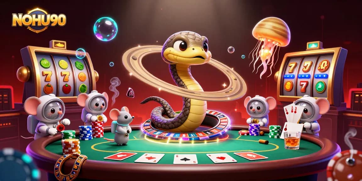 Experience thrilling gaming at NOHU90 with a vibrant cosmic casino scene full of excitement.