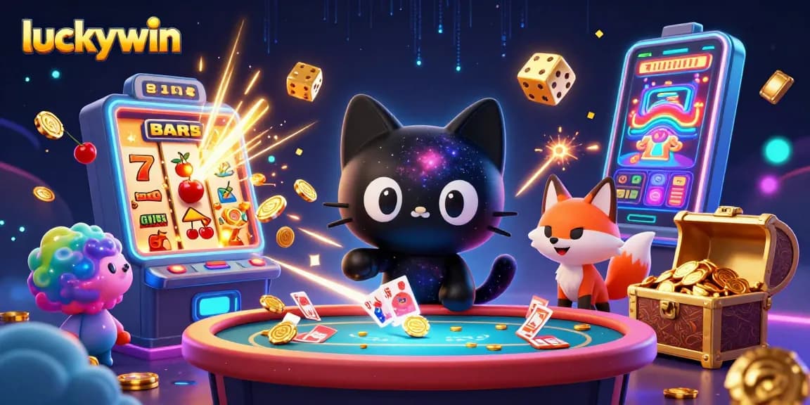 Experience thrilling gameplay at luckywin with a 3D cosmic casino scene filled with vibrant characters and exciting game elements.