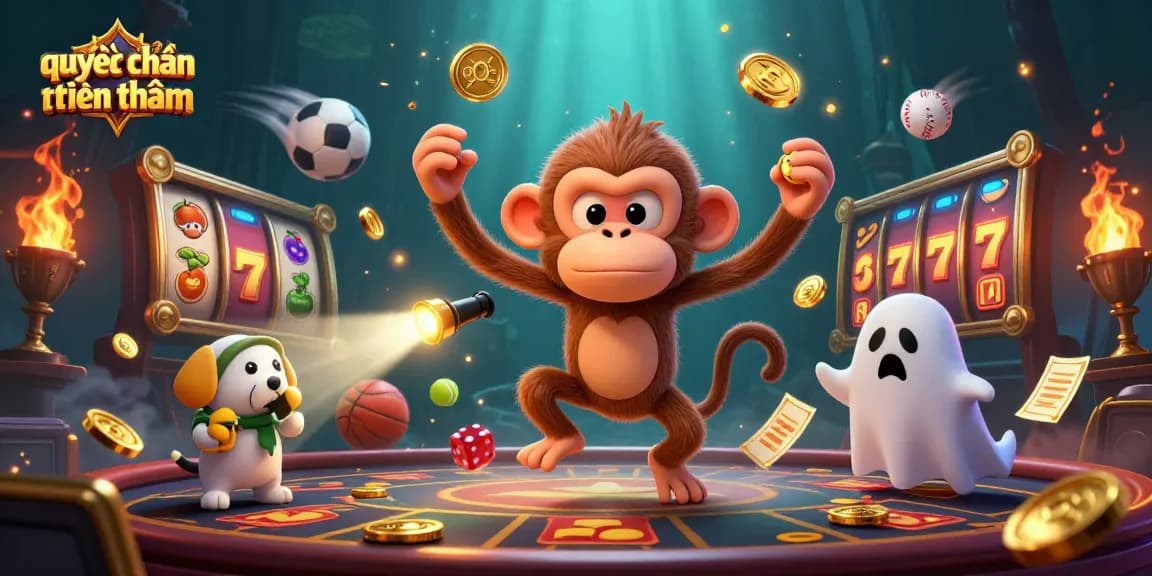 Experience the thrill of quyết chiến tiền thưởng with a lively scene of a poltergeist monkey and a puppy tracking its treasures.