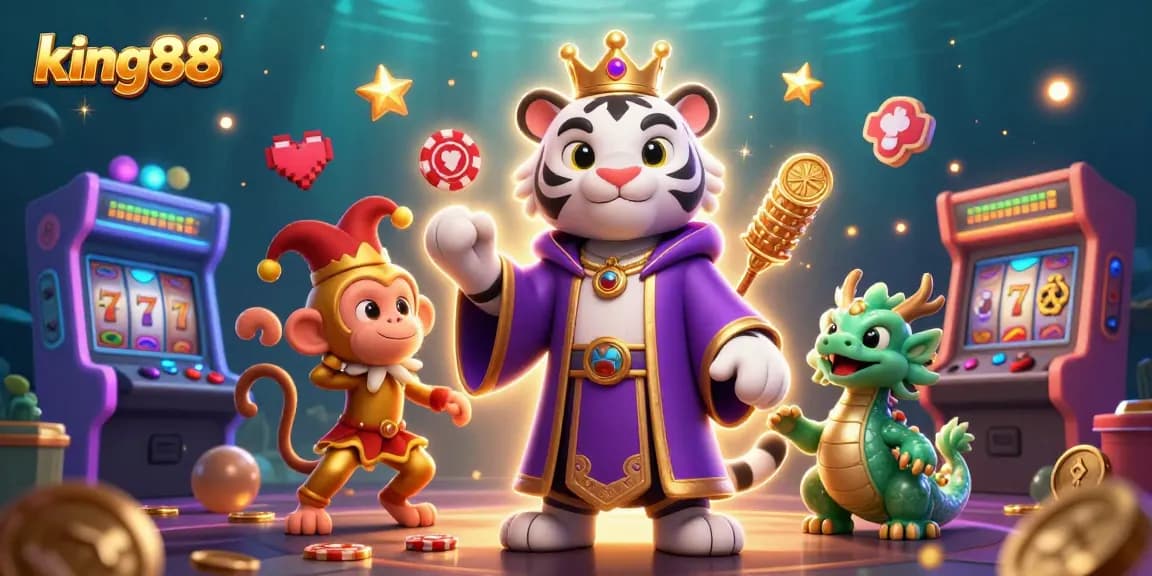 Engage in thrilling slots at king88 with lively characters and vibrant casino elements.