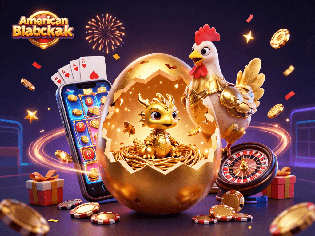 Play and win at american blackjack, where a golden dragon, poker chips, and casino elements collide.