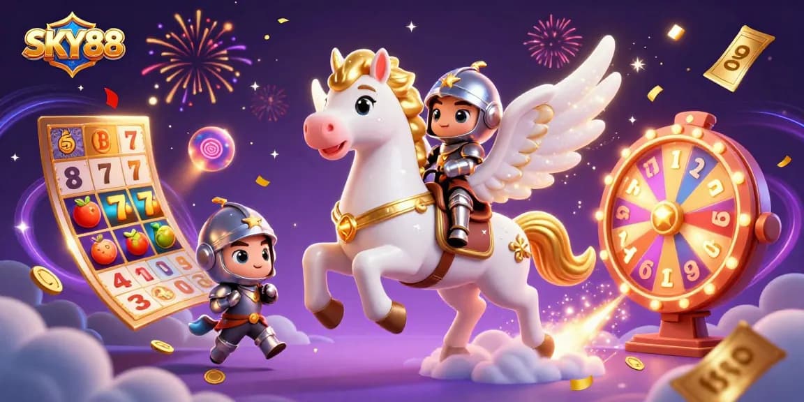 Experience thrilling gameplay at SKY88 with vibrant slot reels and magical 3D elements.